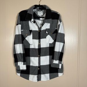 Sabrina Lauren Fleece Flannel Button Snap Jacket Black White Size 1X